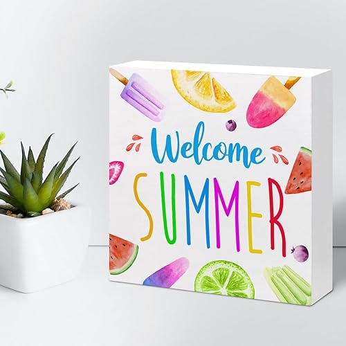 Miniatura 5 de Letrero de madera de verano, letrero de bloque de madera de bienvenida para el hogar, dormitorio, oficina, granja, estante, decoración de escritorio