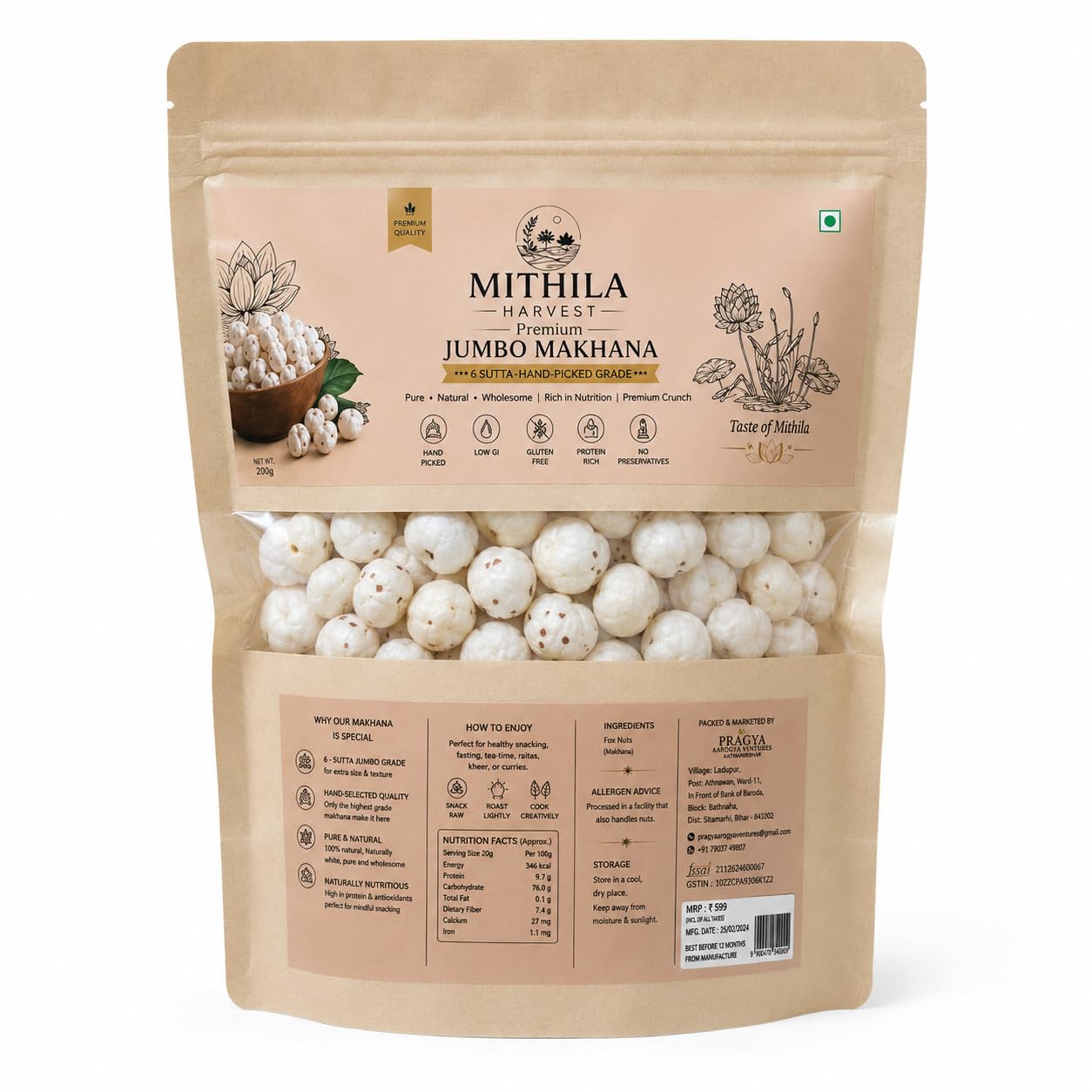 Mithila Harvest Plain Makhana (Fox Nuts) | Premium Quality | Natural & Healthy Snack | 200g-image-43