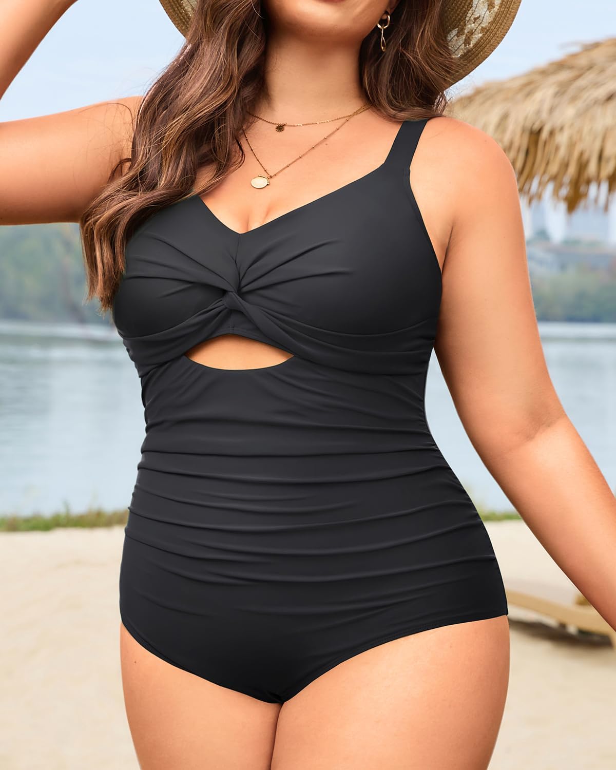 Tempt Me Plus Size One Piece Swimsuits - Women Cutout Bathing Suit Twist Front Ruched Swimwear - Image 3