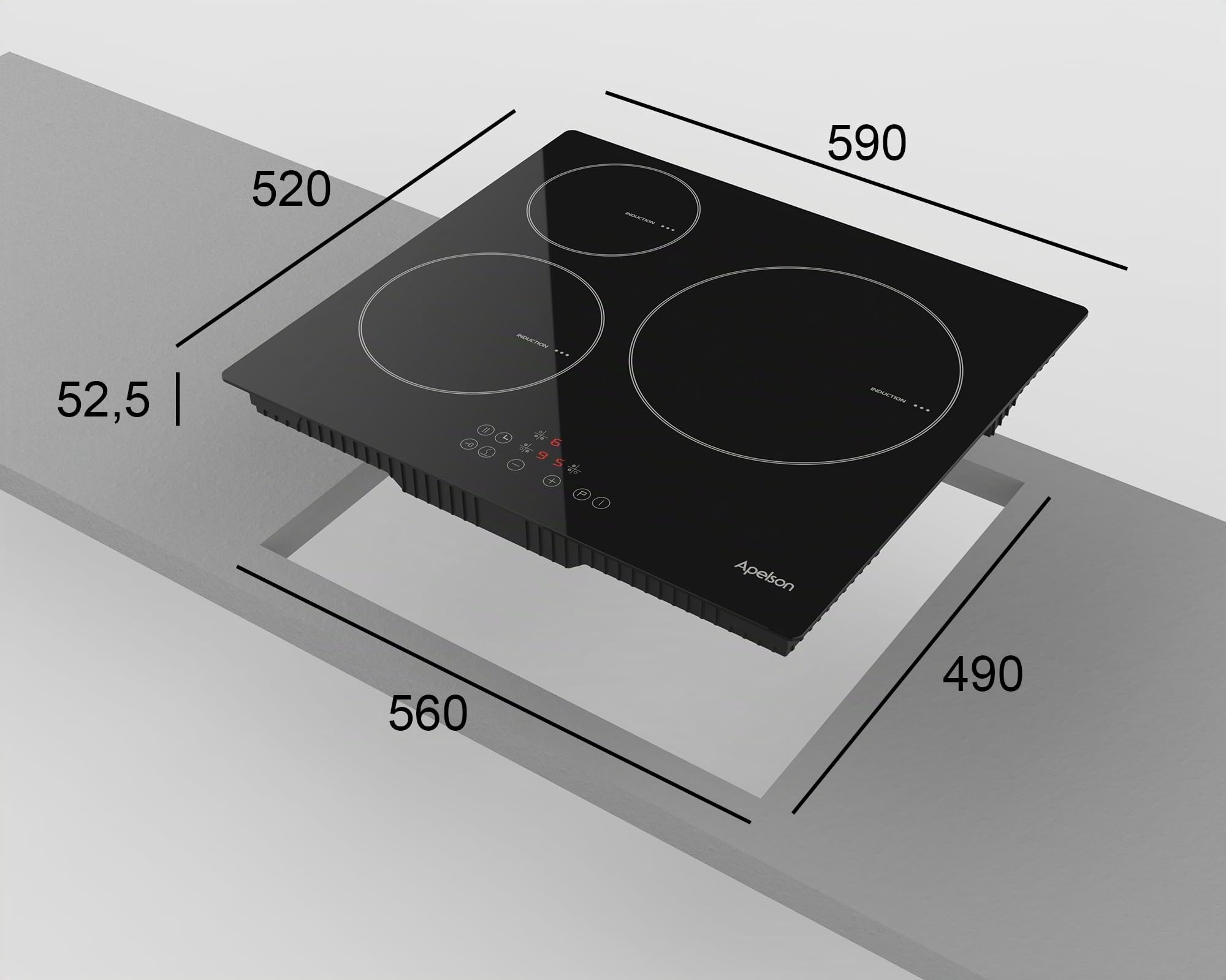CATA Placa de Inducción AIT 3602,60 cm, 3 Zonas de Cocción con Booster, Zona XL de 28 cm, Control Táctil, 9 Niveles de Potencia, Quick Fix, Bloqueo Infantil y Gestión de Energía, Negro