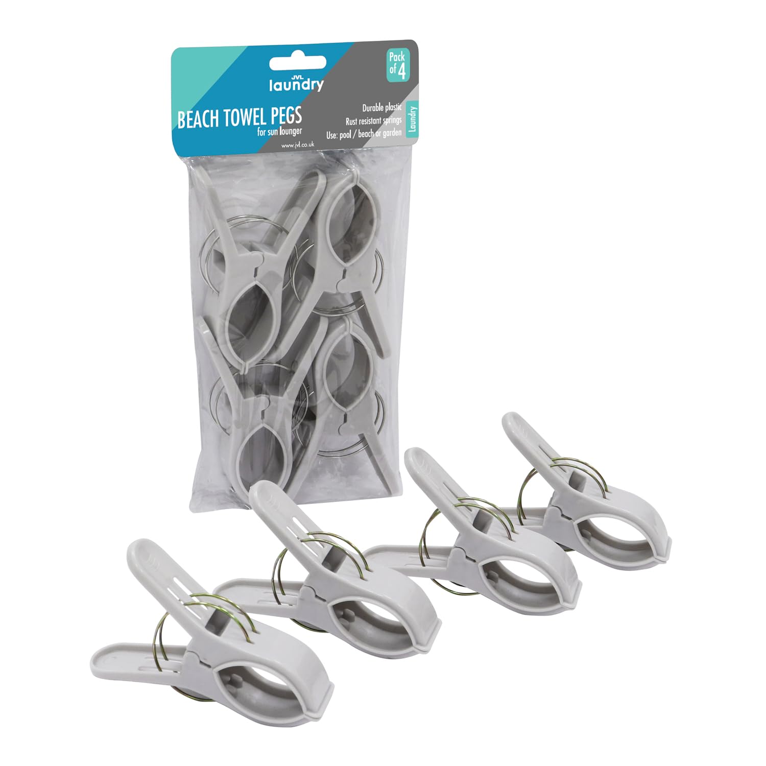 JVL - Towel Pegs - Pack of 4 - Light Grey