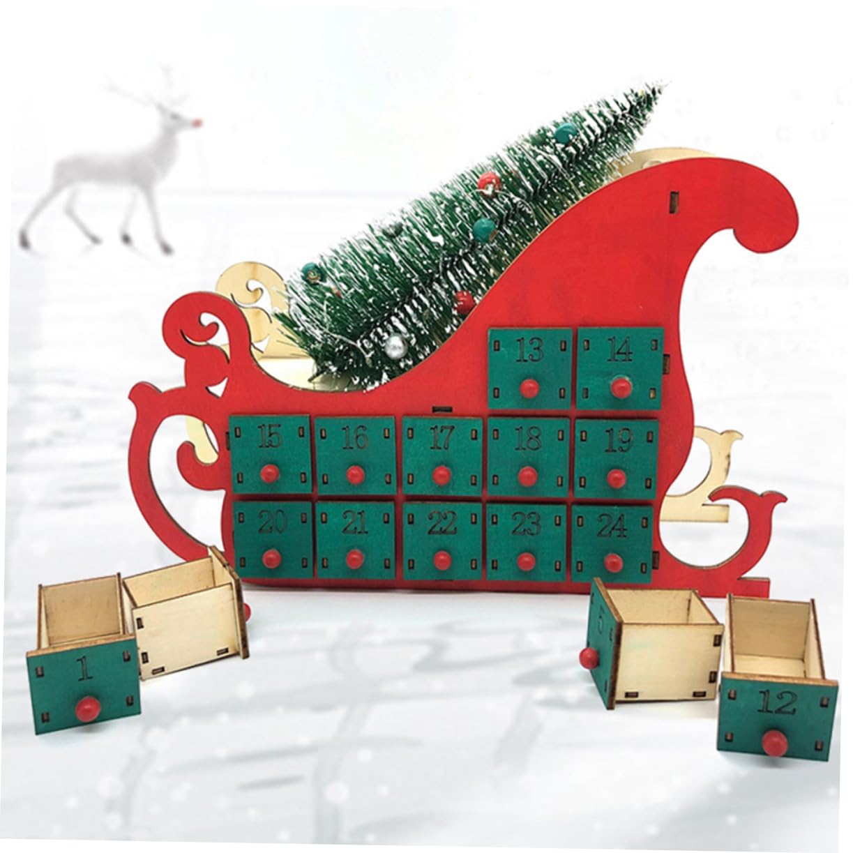 Generisch Weihnachtsschmuck Countdown-kalender Adventskalender-countdown Baum Adventskalender Für Erwachsene Beleuchteter Weihnachtlicher Rot Girlande Weihnachten Green Holz