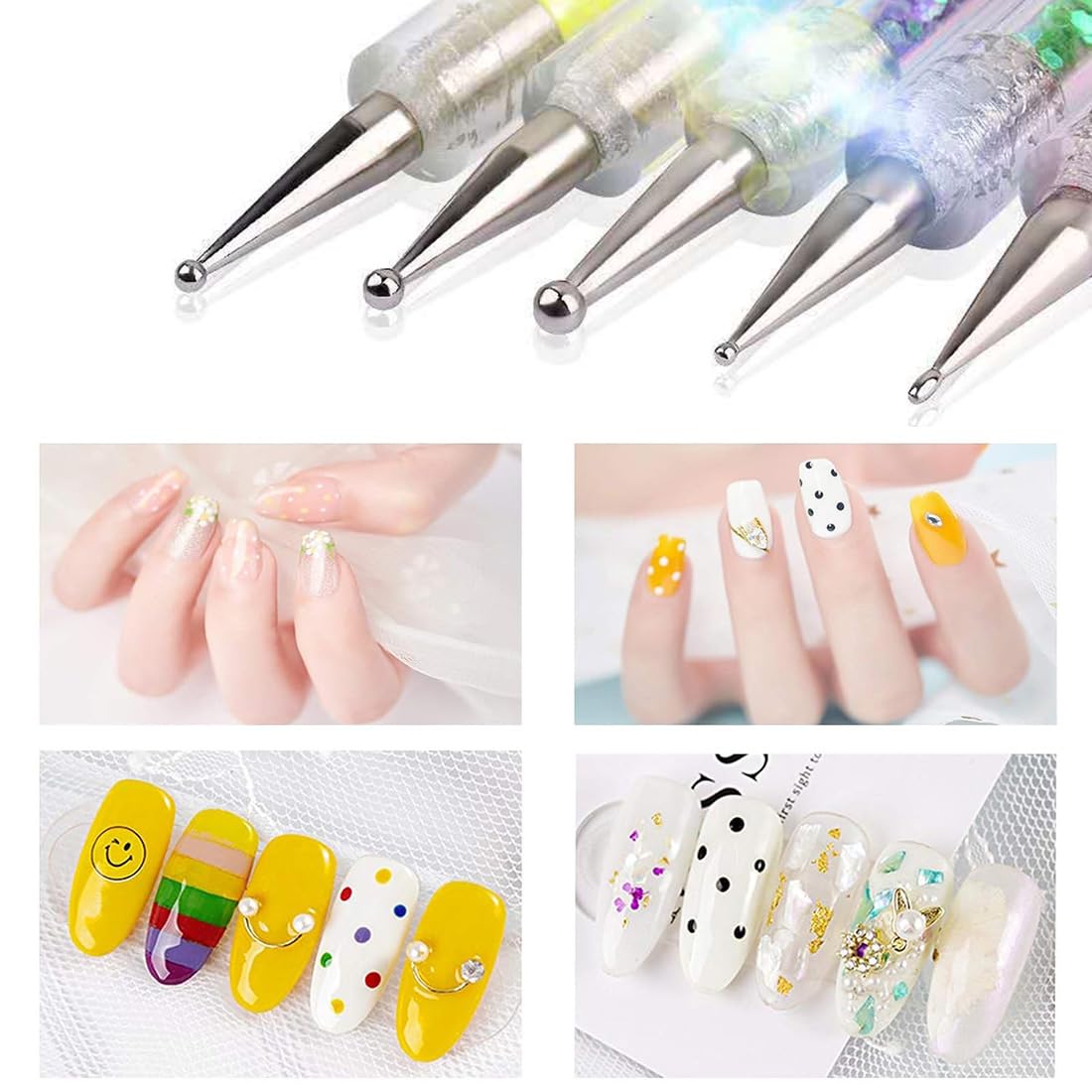 5 Piezas Pincel para Arte de Uñas Nail Art Brush con 1 Cepillo de Esponja, Doble Punta Pinceles Set, Pintura Dibujo Línea Herramienta para Desenho Fino das Uñas, UV Decoración de DIY Nail Art Designs