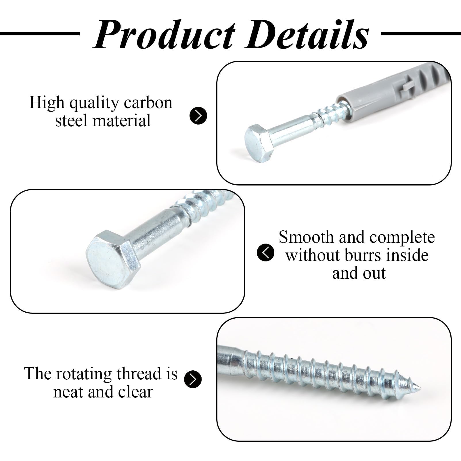 M8 x 80mm Masonry Wall Fixing Screws with Wall Plugs, 10 Pack, Zinc-Plated Coach Screws for Brick Concrete and Stone - Image 3