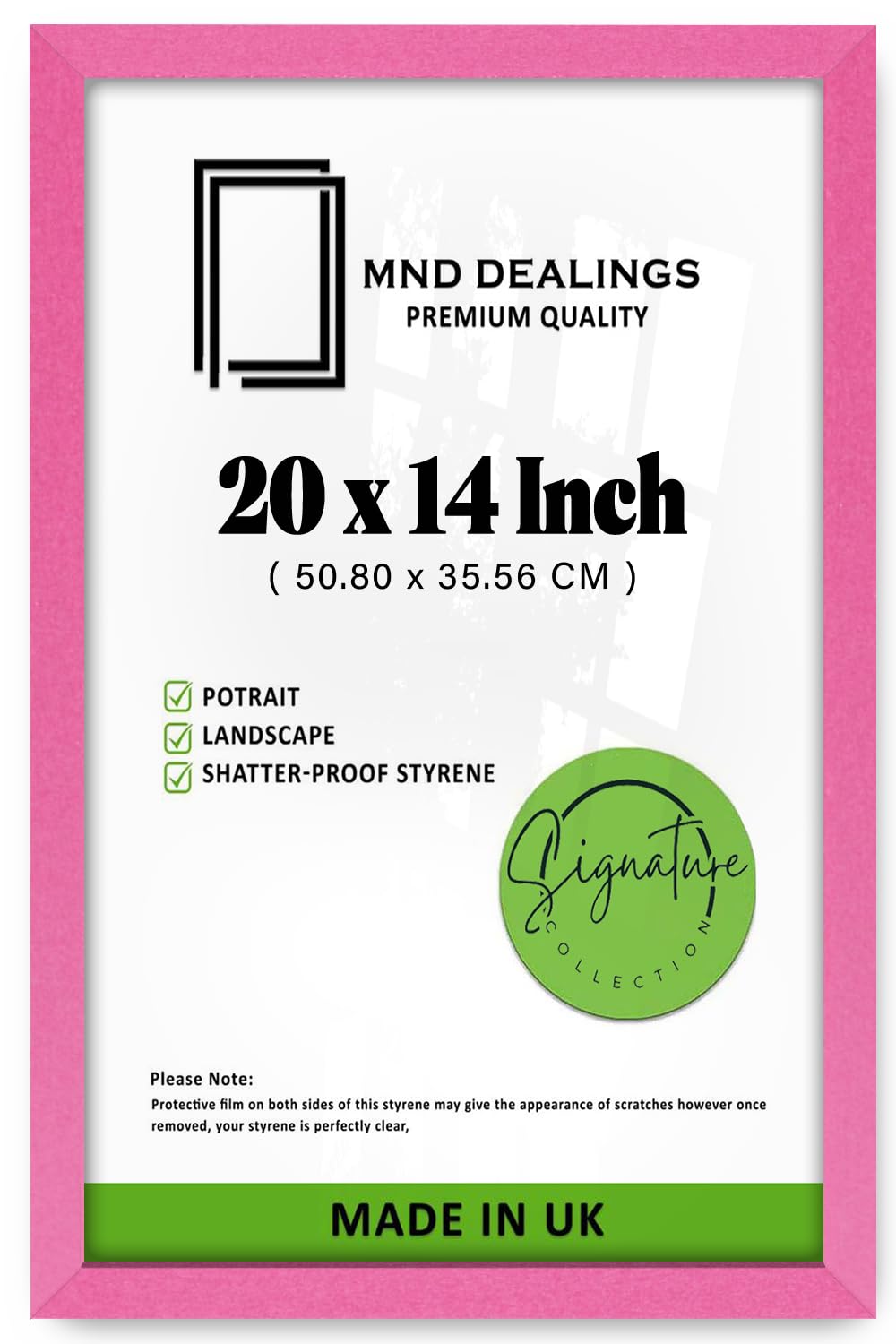 MND Dealings | Wood Finish Poster Frame (50.80 x 35.56 CM) MDF Picture Frame for Art, Home & Office Wall Gallery Display, 20 x 14 Inch Stylish Engineered Wood Texture [ Pink ]