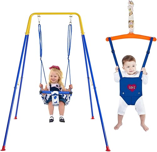 Columpio y saltador 3 en 1 para niños pequeños, columpio y gorila para jugar al aire libre en interiores, puente para bebé con asiento de seguridad,