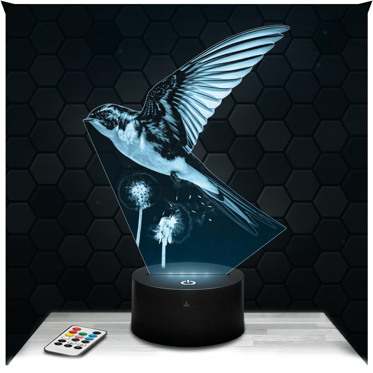 Lampephoto.fr - Swallow 3D Lamp Animal Touch Night Light Led, 3D Hologram Effect, Christmas Birthday Gift Idea for Boy or Girl, Room Decoration Object