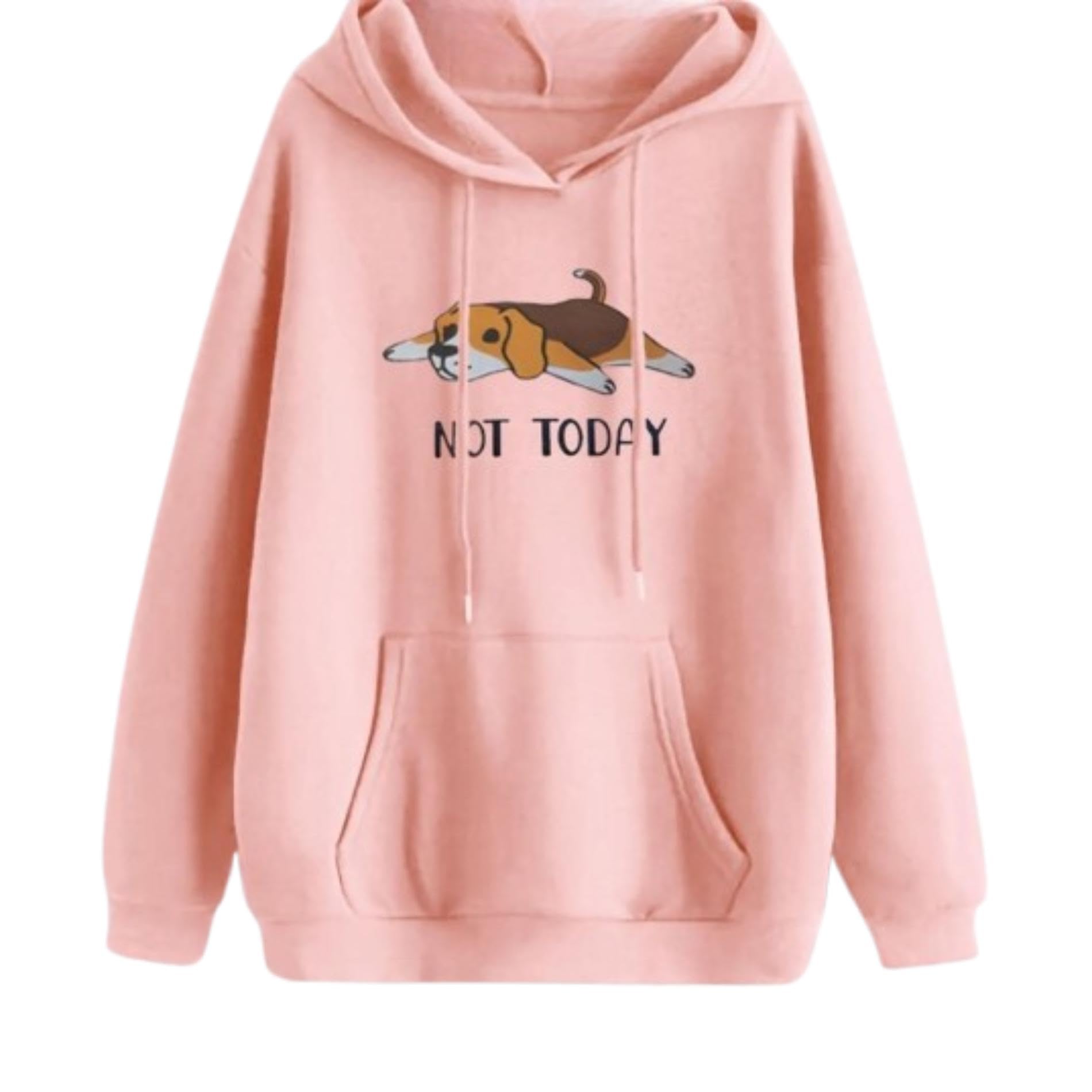 drijha Cute Peach Not Today Dog Print Hoodie for Women & Girls – Casual Oversized Fleece Sweatshirt with Front Pocket & Drawstring Hood-picture-23