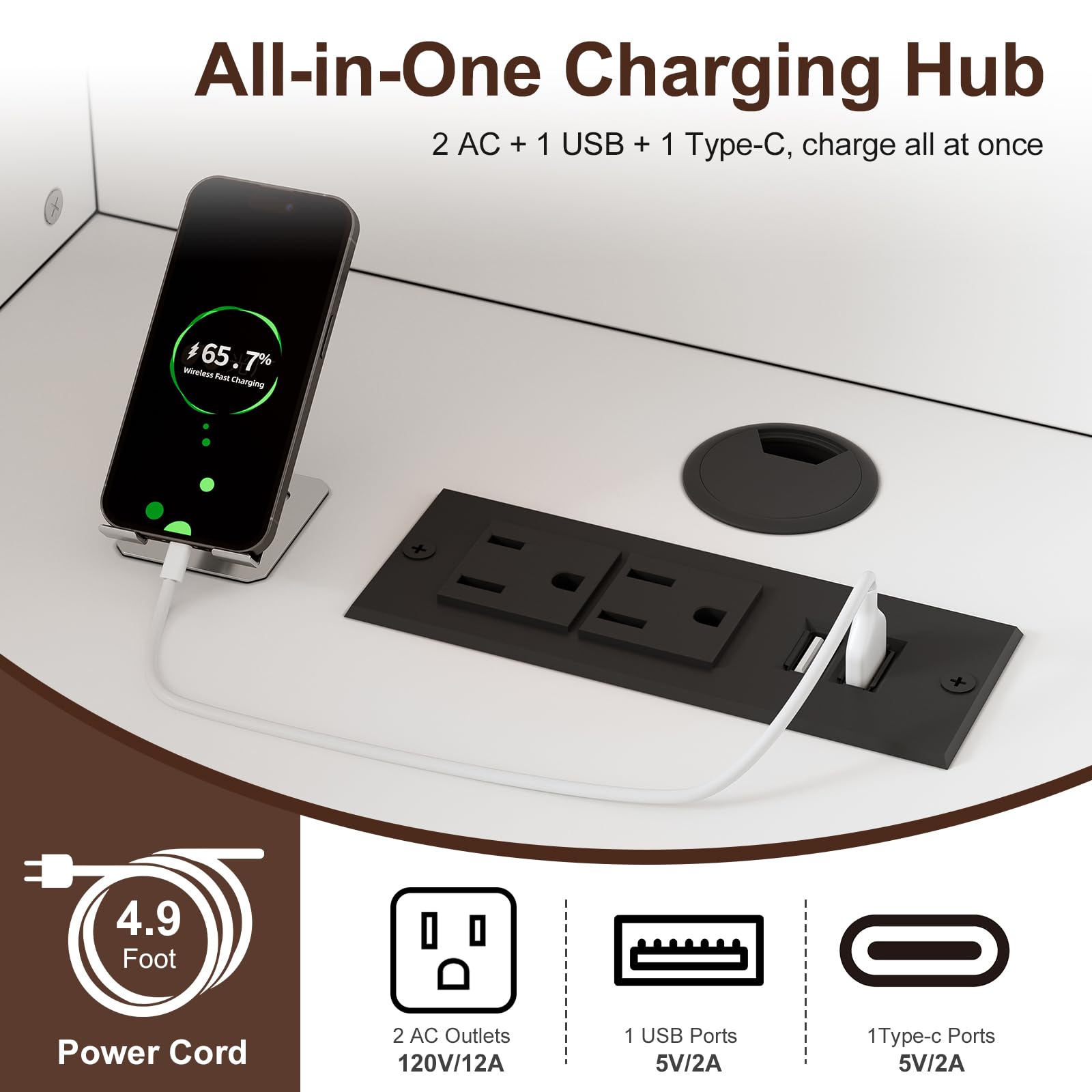 Mobile Porta TV Sospeso con Striscia di Alimentazione e Luci LED, Mobiletto TV a Muro Stile Rustico Farmhouse, Console Multimediale Fluttuante con Ante per Soggiorno, Bianco e Legno
