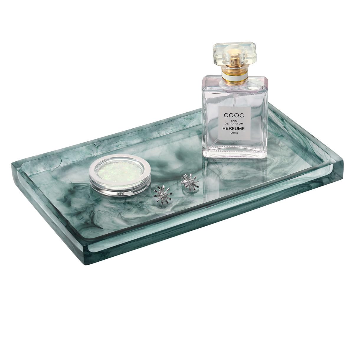 Emibele Bathroom Tray - Resin Countertop Vanity Tray with Jewelry Storage & Organizer for Candle, Plant, Perfume, Shampoo, Towel - Home Decor, Medium,
