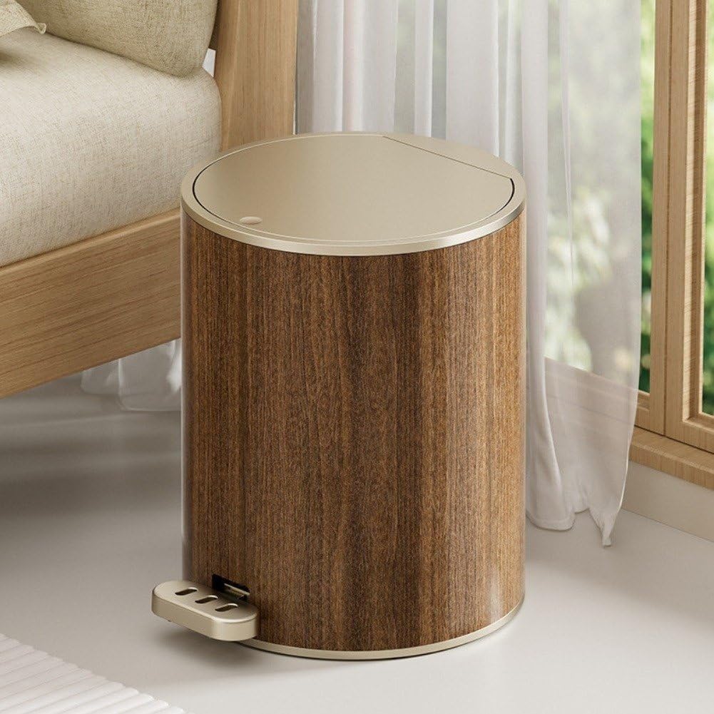 Papelera De Desecho Cesta De Papel De Madera Moderna, Bote De Basura Retro Caja De Redonda Bote De Basura Pequeño Contenedor De Basura con Tapa