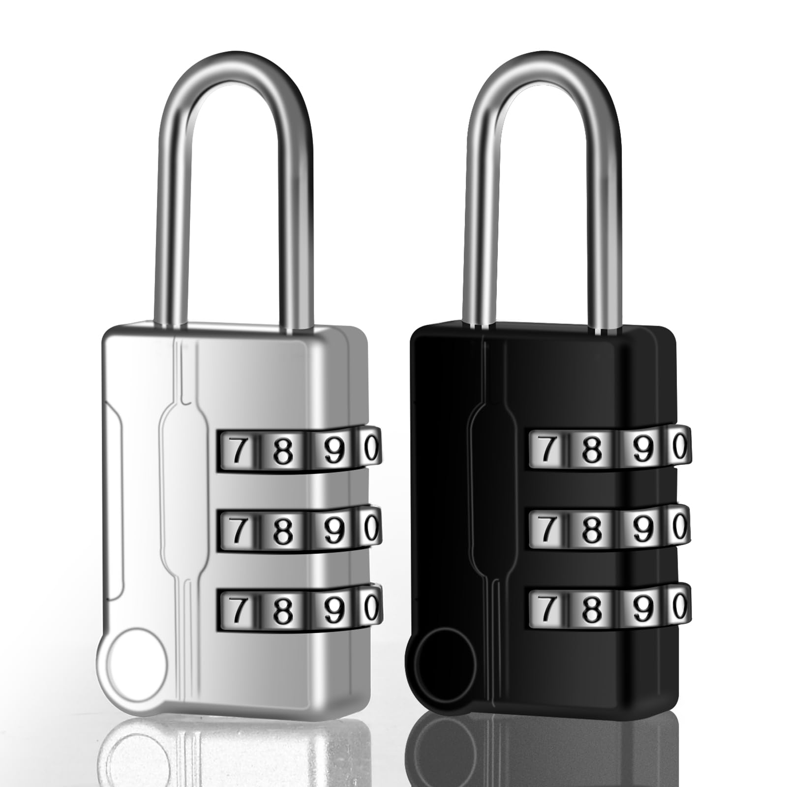 2 Pack Combination Lock, Sturdy 3 Digit Padlock with Combination Code, Zinc Alloy Combination Lock for Locker, Waterproof Gym Locker Lock for Tool Boxes, Outdoor, Black & Silver