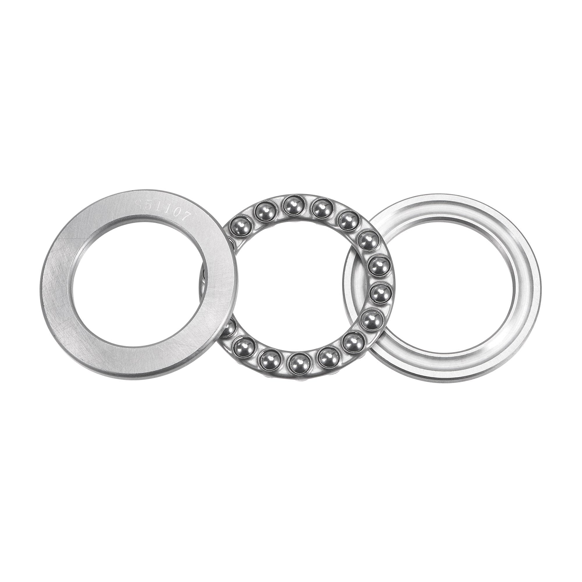 sourcing map S51107 Thrust Ball Bearing 35mm Bore 52mm OD 12mm Thick Stainless Steel with Washers