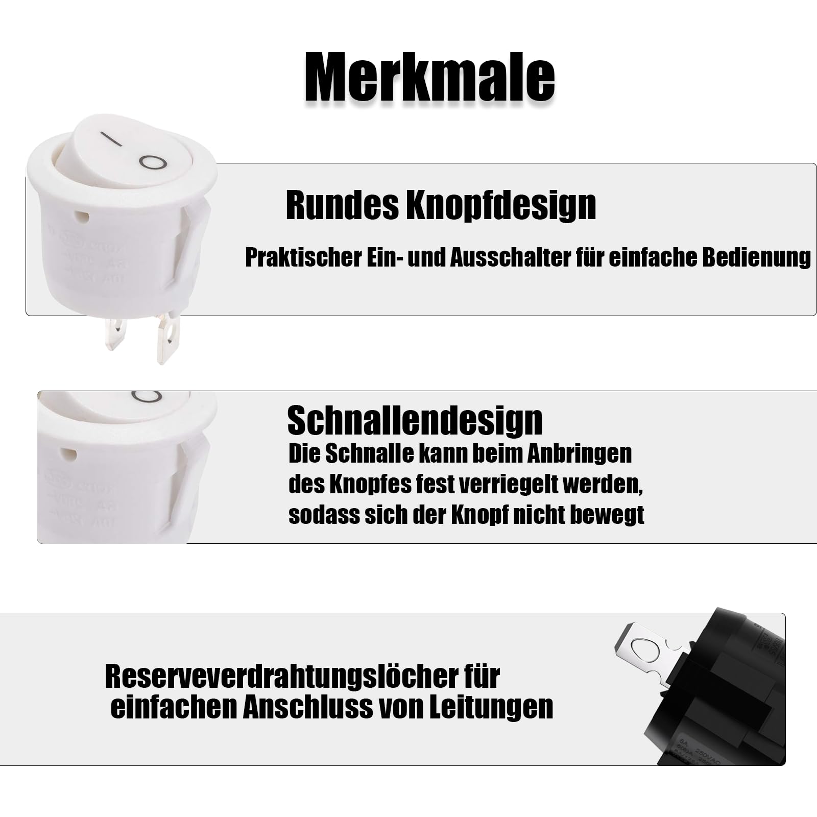 Powice 5x Kippschalter 12V/3A Mit Kabel - 3-poliger Schiffsschalter Für Auto & Boot