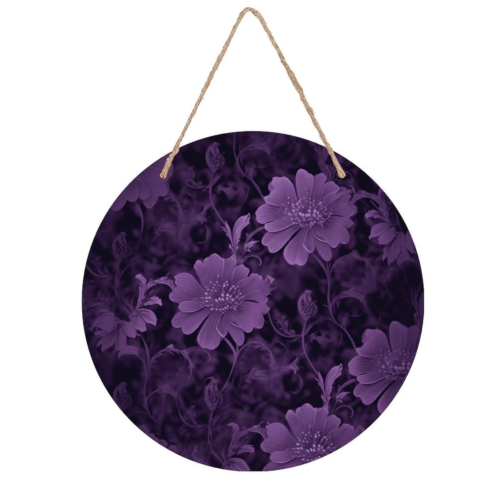 LZQPOEAS Purple Round Wood Wall Art Painting, 7.9 Inch Circular Wooden Door Hanger Decorative Paintings, Rope-Hanging Wooden Wall Plaque for Home Decor And Office Party
