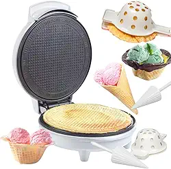 Cone de waffle e tigela para cones de sorvete caseiros - inclui rolo modelador e prensa de tigela exclusivo da Amazon - máquina de ferro waffler antiaderente elétrica para sudae de sobremesa faça você