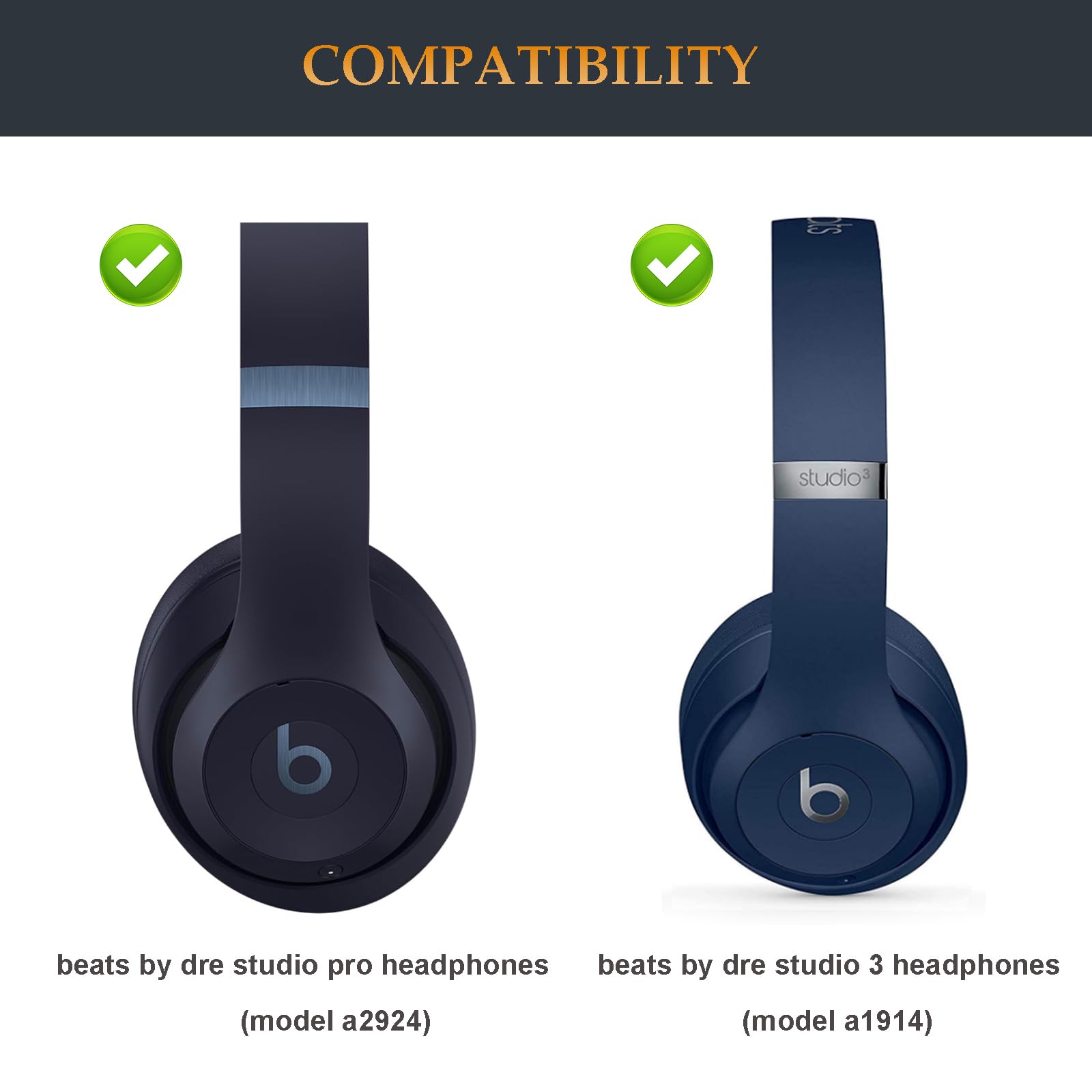 Beat Studio Pro - Fascia di ricambio e cerniera uguali alla fascia ad arco OEM + kit di riparazione con cerniere, parti compatibili con cuffie Beats by Dre Studio Pro (A2924) e Studio 3 (A1914) (blu