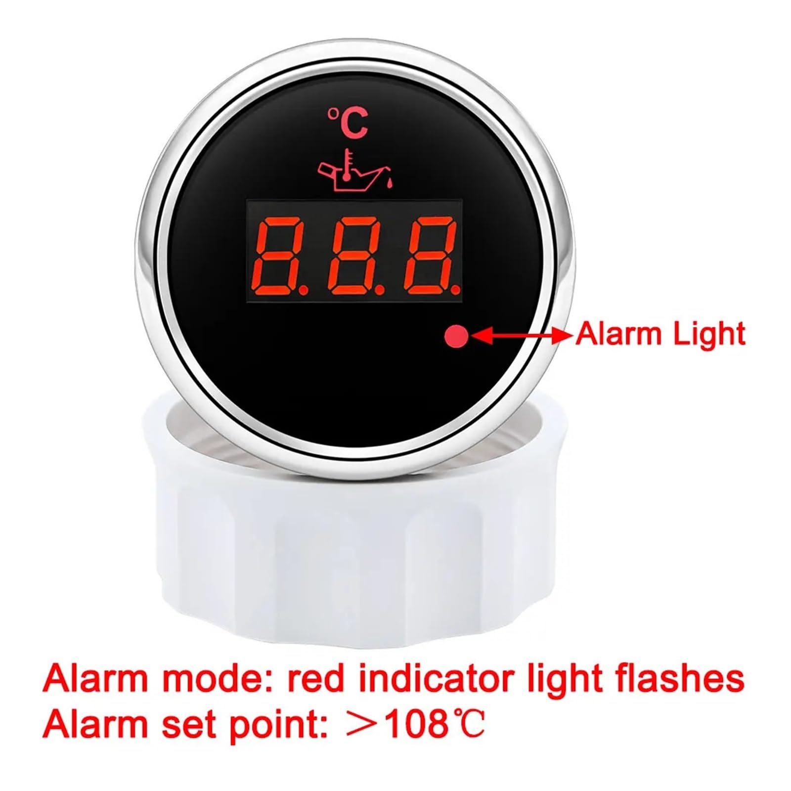 Medidor digital de temperatura del aceite de 52 mm con luz de alarma, medidor de temperatura del aceite del motor, 50-150 ℃ for camión barco Rv Lecturas claras(White)