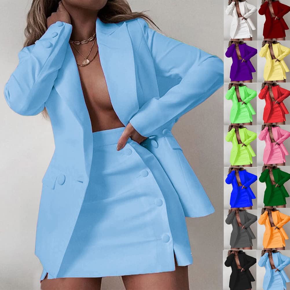 Onsoyours Damen 2-teiliger Anzug Rock und Blazer Elegant Einfarbig Slim Fit Business Set