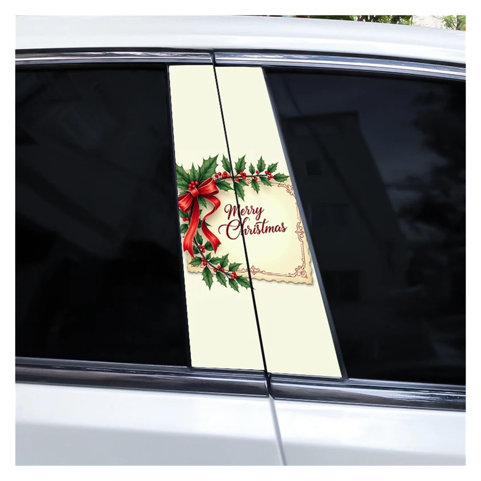 Car Side Decals 2pcs Christmas Bow Cedar Blue Butterfly Gift Tree Car Doorpost Vinyl Decal Sunscreen Self-Adhesive B-Pillar Stickers(Style K)