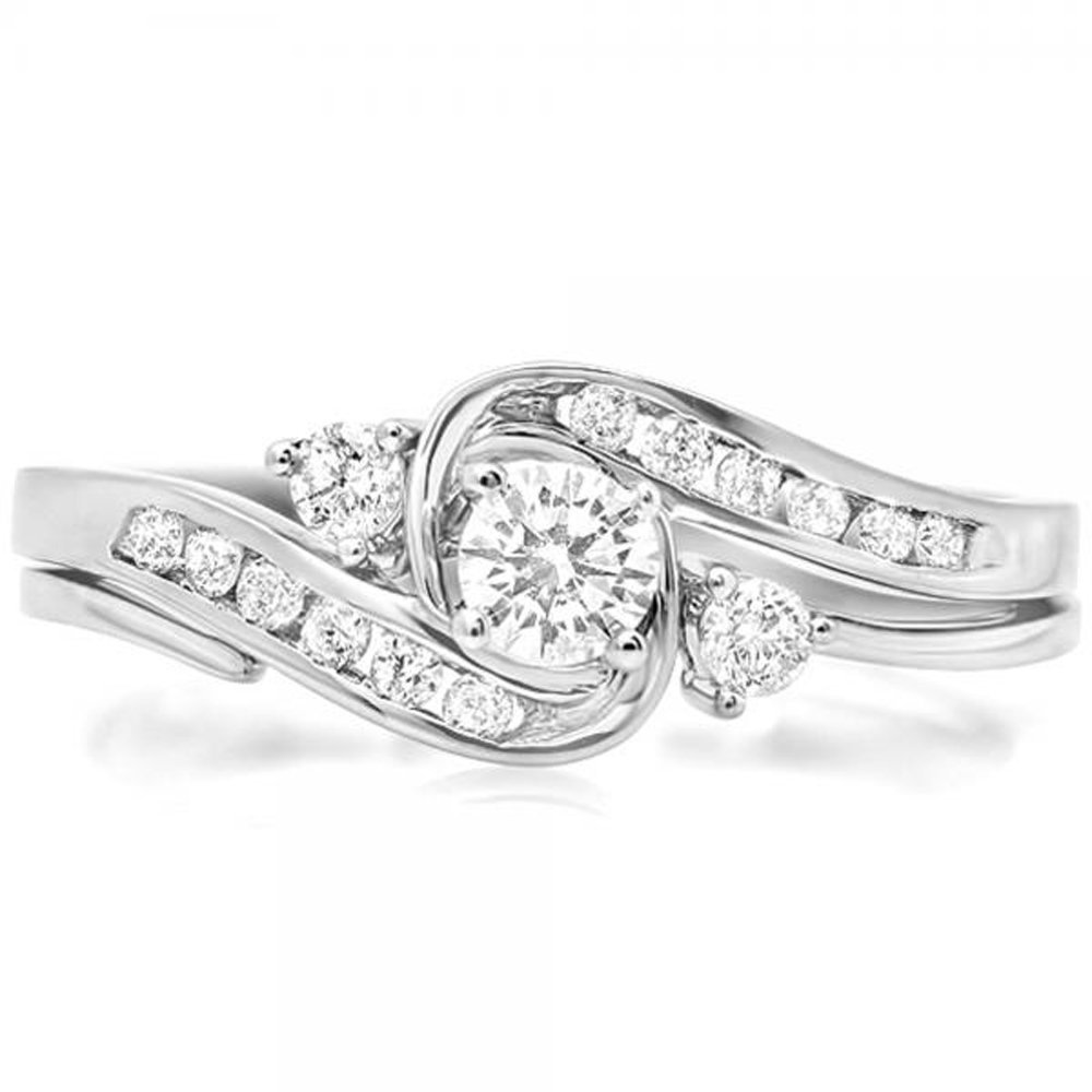 0.50 Cttw 14K Solid Gold Round Diamond Womens Swirl Bridal Engagement Ring Set