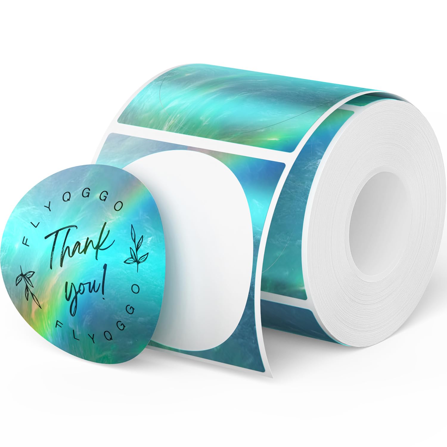 FLYQGGO 2 inch Holographic Thermal Labels, Aurora Color Thermal Sticker Labels Rainbow Glitter Thermal Stickers for Price, Barcode, Name, DIY Custom Logo Design (200 Pcs/Roll)