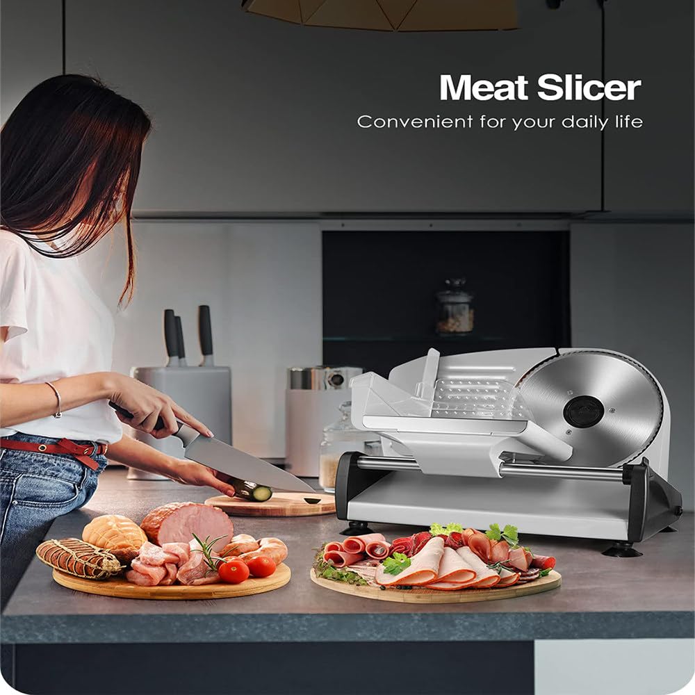 Affettatrice per Carne, Affettatrice Elettrica per Alimenti Da 200 W, Spessore Regolabile Da 1 a 15 Mm, Lama in Acciaio Inossidabile Da 7,5", Facile Da Pulire, PUò Affettare Carne,Pane