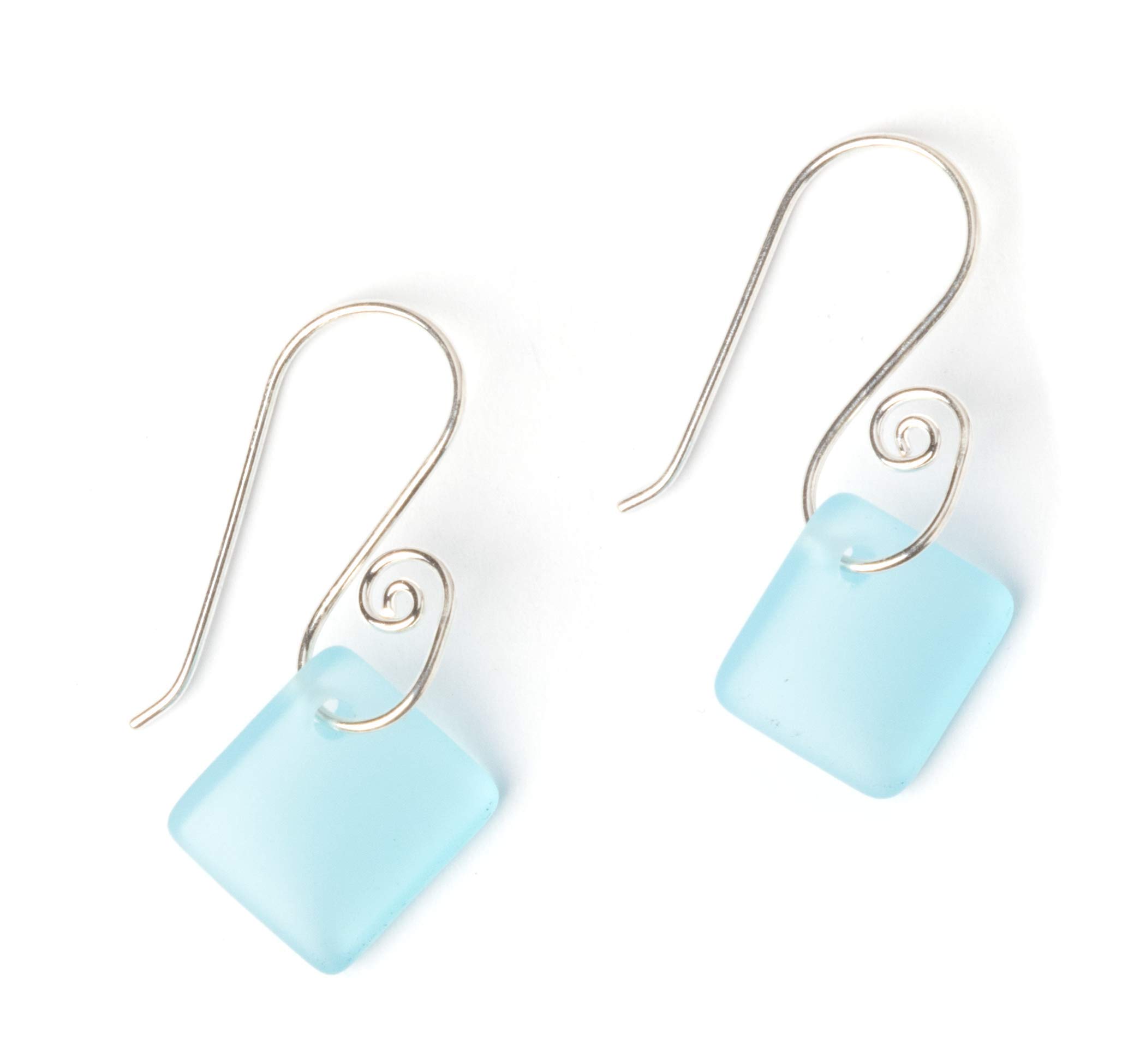 French Curve Sea Glass Earrings - Sterling Drop Beach Earrings for Women by EcoSeaCo using sustainable recycled and