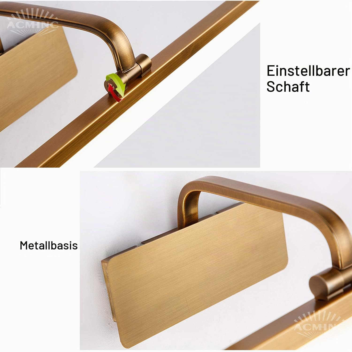 ACMHNC LED Retro Spiegelleuchte Badezimmer Mit Schalter, Braune Bronze Badlampe Vintage Spiegellampe Bad Mit Einstellbar Lampenschirm, Wandleuchte Innen IP44,4000K Schminklicht Schminktisch,51cm/10w