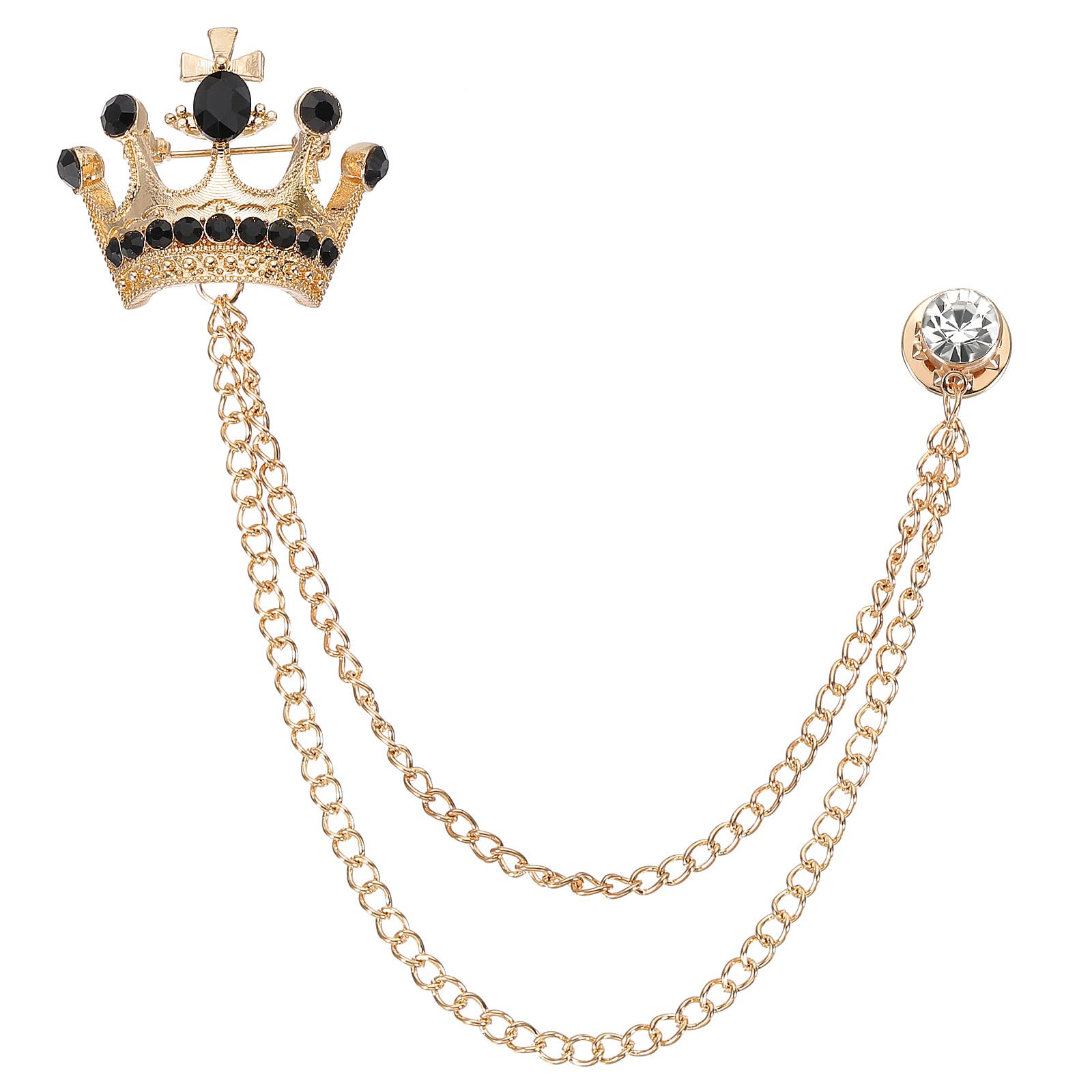 PATIKIL Crown Hanging Chain Brooch Pins, Rhinestone Suit Pins Fashion Crystal Lapel Pins for Women Men