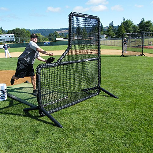 Jugs Protector Series L-Shaped Protective Screen - Pitcher and Pitching Machine Protection, 7'H x 7'W with a 3' x 3' Cutout, Heavy Duty Construction, 2-Year Guarantee. Comes Standard with Wheel kit.