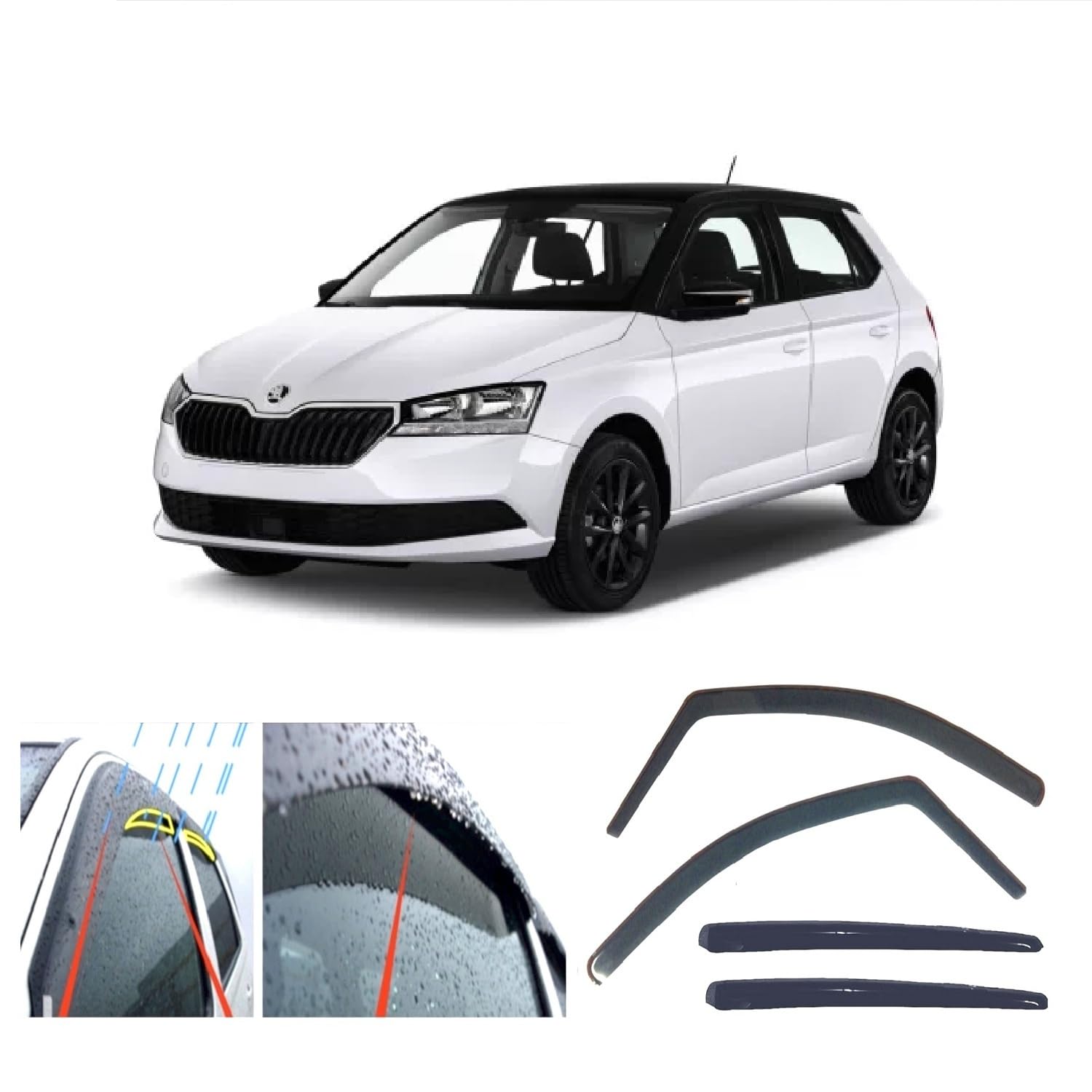 4 deflectores de viento de lluvia para Skoda Fabia (MK3) 2015 2016 2017 2018 2019 2020 2021