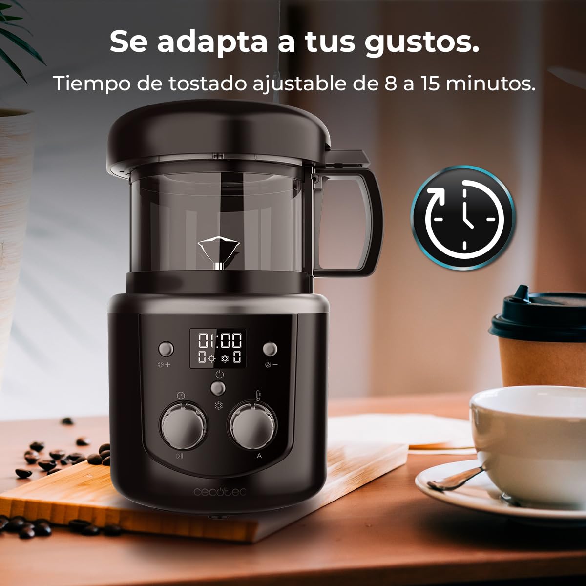 Cecotec Torréfacteur de Café en Grains Électrique Roaster Booster. 1400W, Torréfaction Automatique ou Manuelle, Torréfaction Homogène, Capacité de 100-150g, Temps Réglable 8-15 minutes.