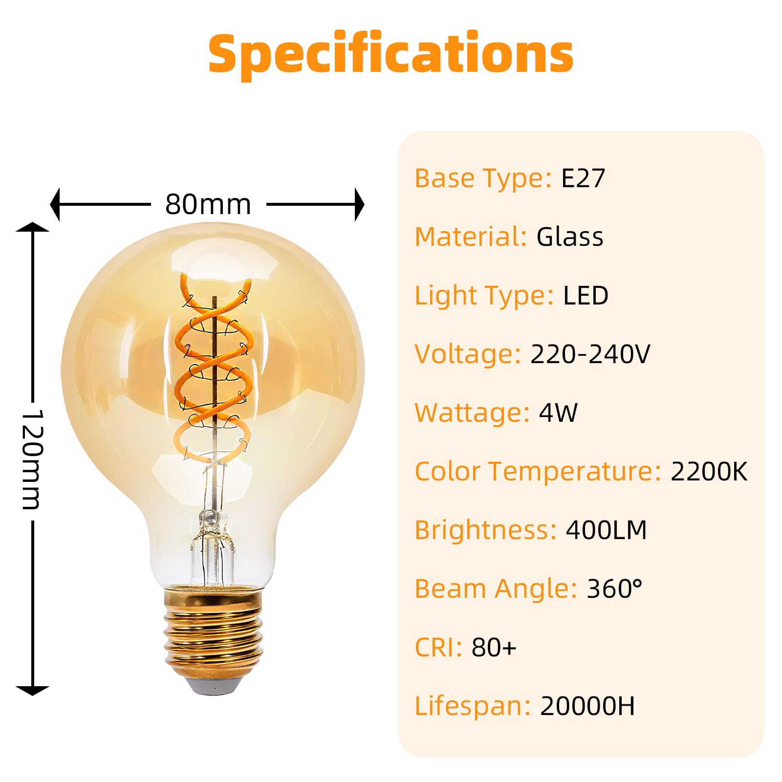 MLOQI 3 Pack E27 Screw Bulb,G80 Edison Vintage LED Light Bulbs, 4W(40W Equilavent), 2200K, Amber Glass, Warm Yellow Glow - Image 2