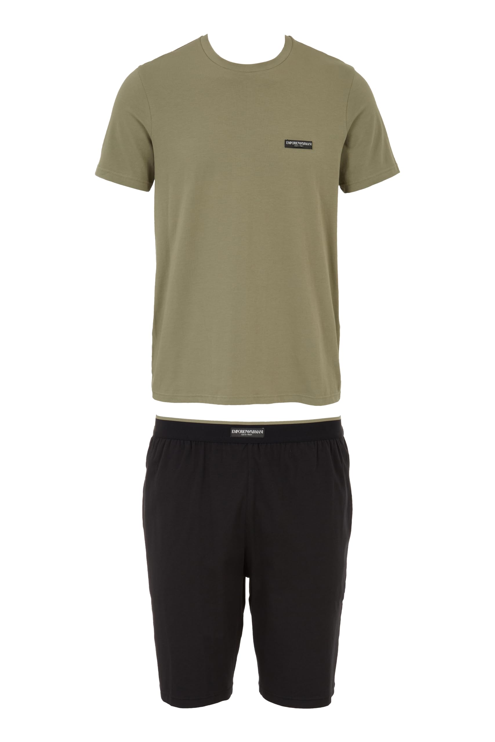 Emporio Armani Herren Schwarz/Vetiver Short Pajamas Pyjamaset, S