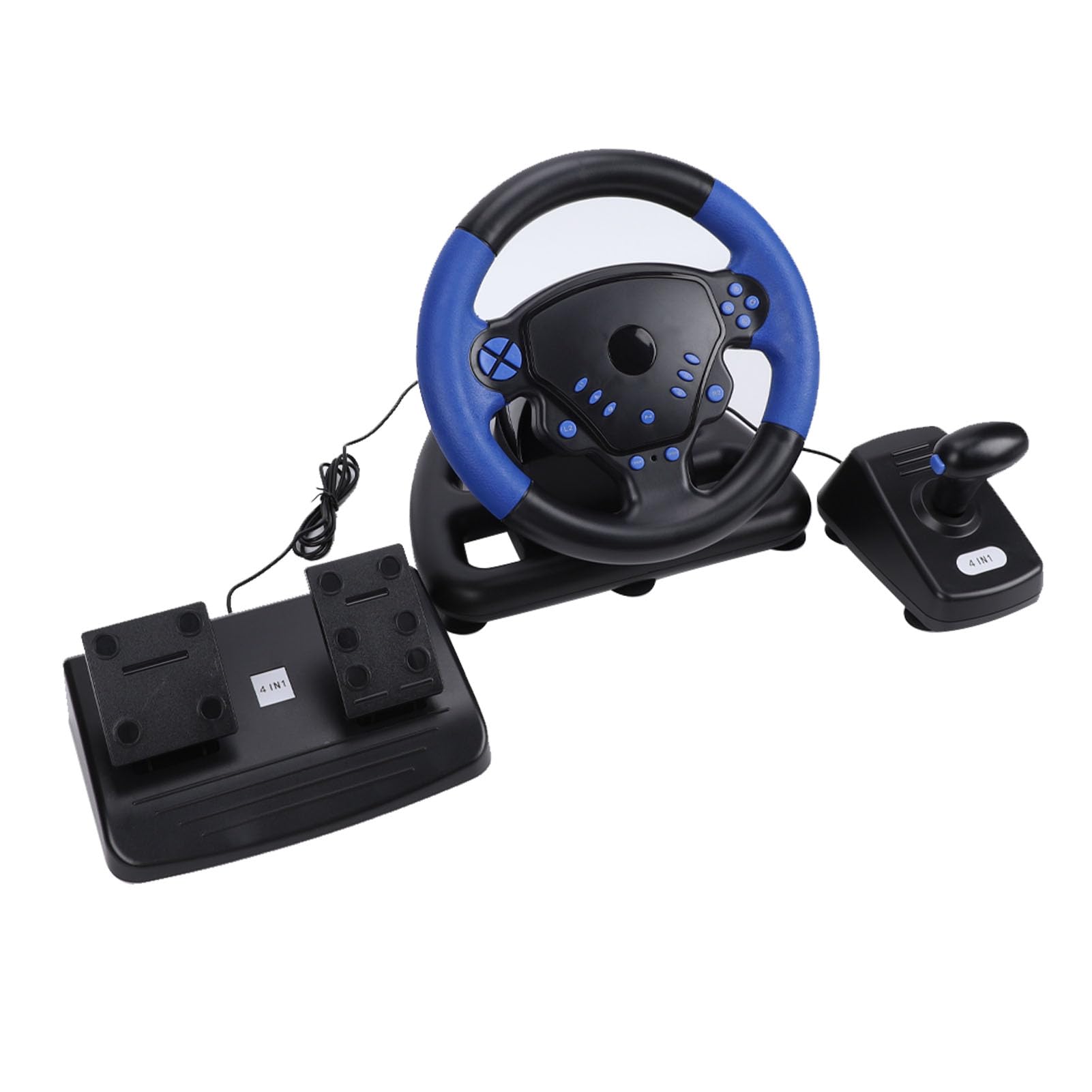 Bewinner Volante Gaming 4 en 1, Volante Force Feedback con Doble Motor, de 135°, Compatible con PC, IOS, Incluye Pedal y Joystick