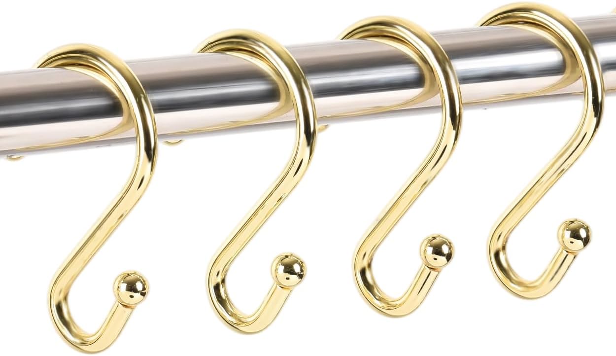 Resze S-Shape Shower Curtain Hooks, Gold Shower Curtain Rings Rust Proof