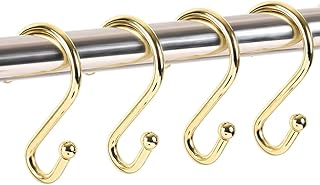 S-Shape Shower Curtain Hooks, Gold Shower Curtain Rings Rust Proof, 12 Pcs Heavy Duty Metal Shower Curtain Hooks, Free Sliding Shower Hooks for Shower Curtain and Liner Bathroom