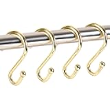 Resze S-Shape Shower Curtain Hooks, Gold Shower Curtain Rings Rust Proof, 12 Pcs Heavy Duty Metal Shower Curtain Hooks, Free Sliding Shower Hooks for Shower Curtain and Liner Bathroom