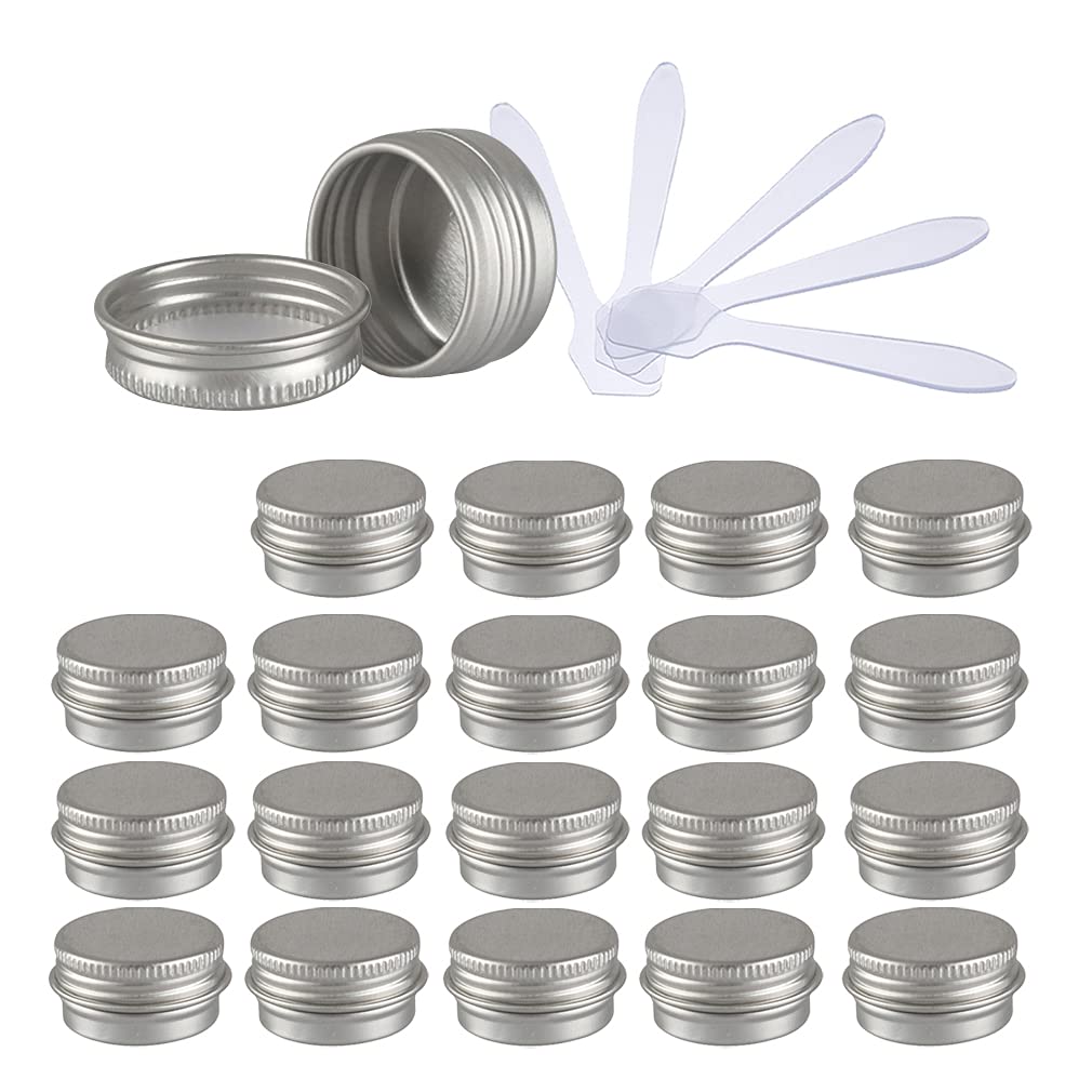 Zeoabsy Silver Pack Of 24, Empty 5Ml Aluminium Tins With Screw Lids Round Cosmetics Containers Pots Storage Jars For Lip Balm Diy Candle Salve Powder Crafts With 6 Spatula