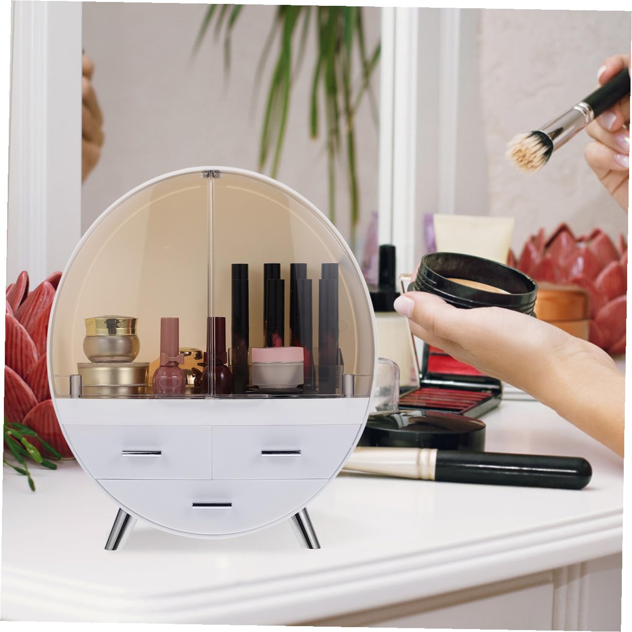 Mikinona Porta Trucchi Rosa in Pc, Cofanetto Makeup Cassetto, Salvaspazio e Antipolvere, Contenitore per Cosmetici e Skincare da Scrivania per Casa