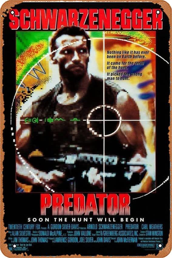 Letreros de lata retro Predator, 1987, póster original de película enrollada, Carl Weathers, Jesse Ventura, letrero de hojalata retro para garaje,
