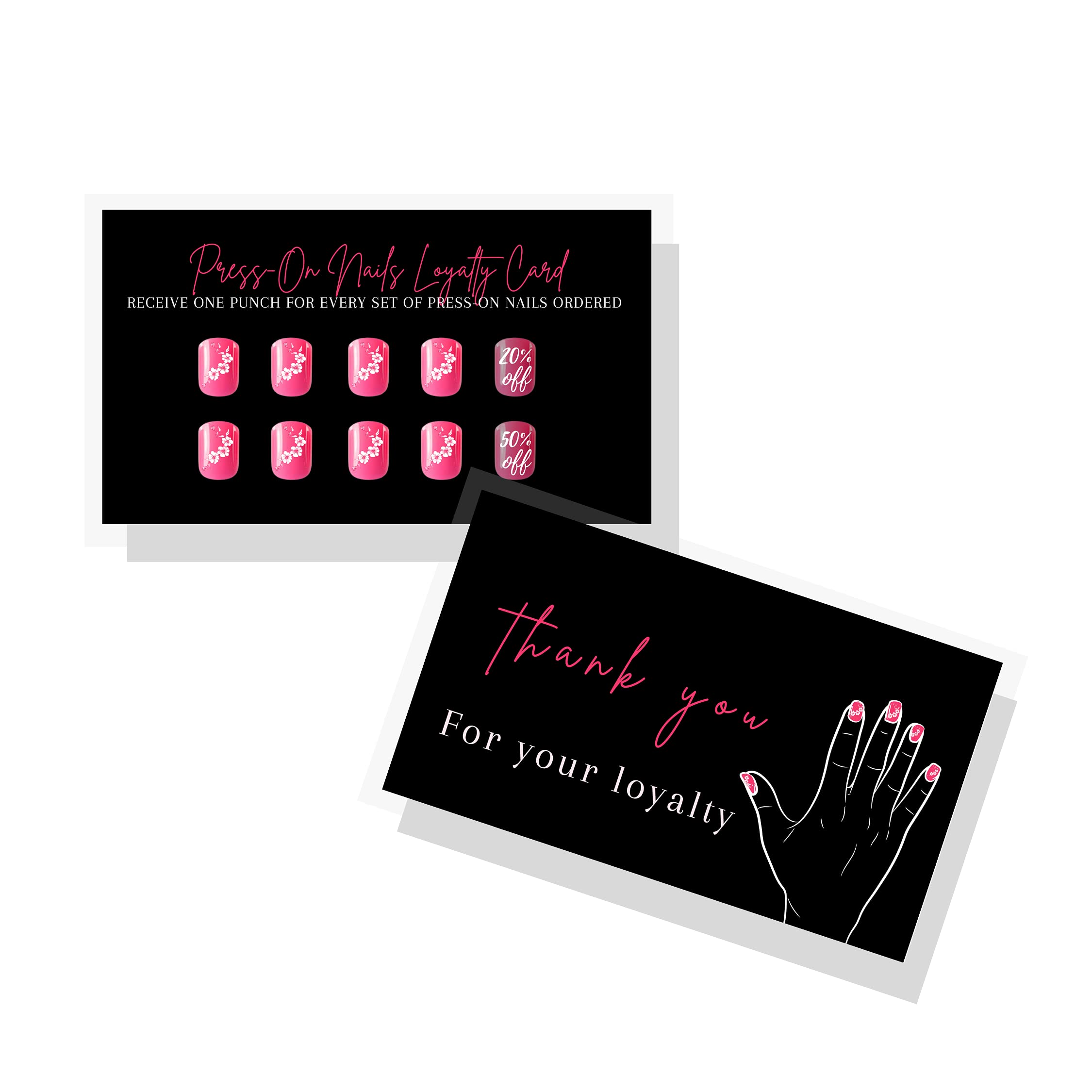 Boutique Marketing LLCBoutique Marketing LLC Press-On Nail Loyalty Discount Cards | 50 Pack | 2x3.5" inch Business Card Size | DIY Press-On Nail Kit | Black with Pink Nail Design