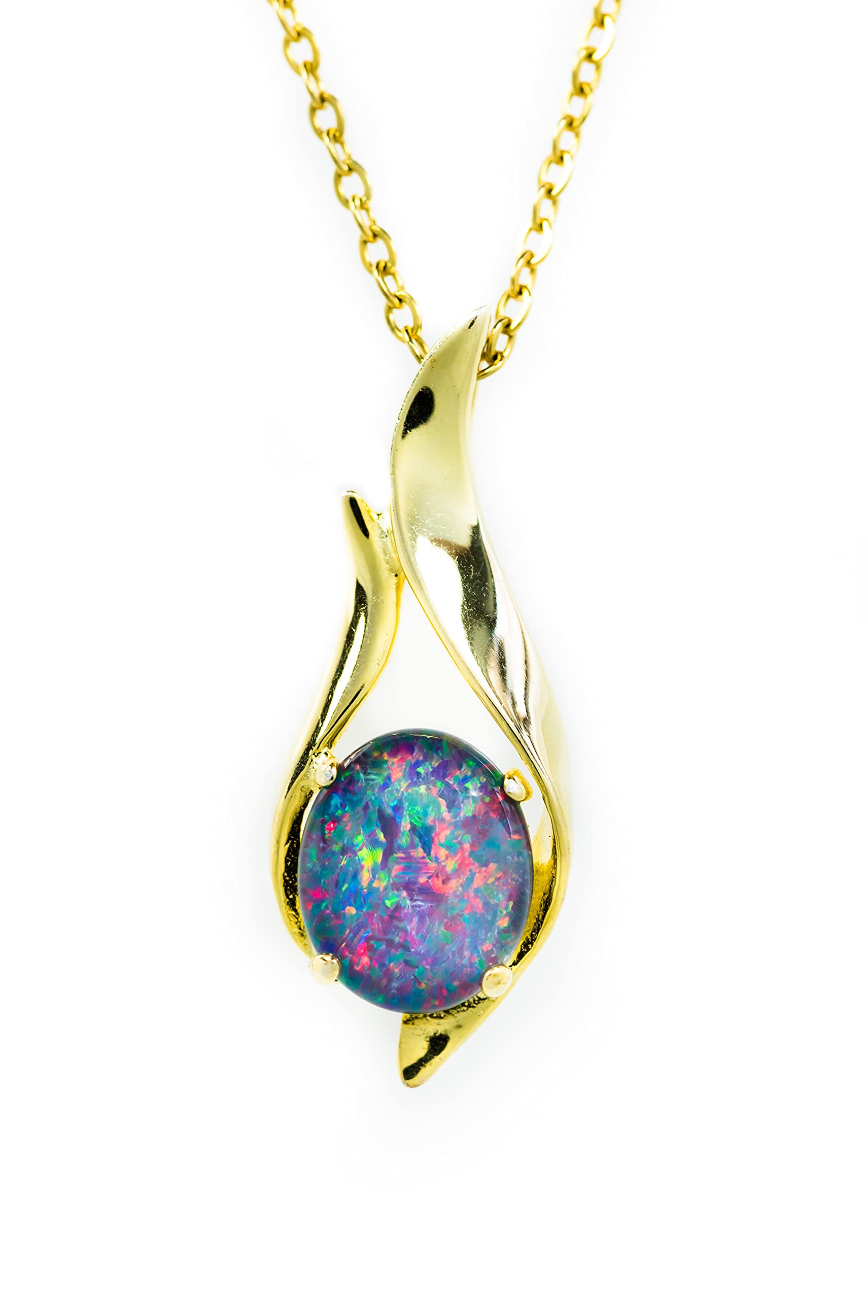 Australian Black Opal Triplet OR Solid White Opal - 11x8 mm Sterling Silver Gold Plated Women's Pendant