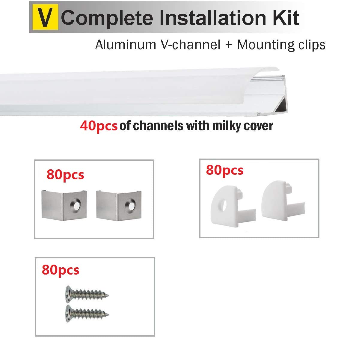 LED aluminium profile V 45°, LED channels and diffusers with end caps