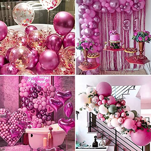 Image of PartyWoo Metallic Hot Pink Balloons 100pcs Different Sizes of 18 12 10 5 Inch Chorme Dark Pink Magenta Fuchsia Balloon Arch Kit Garland for Wedding Birthday Baby Shower Party Decorations Pink-G114