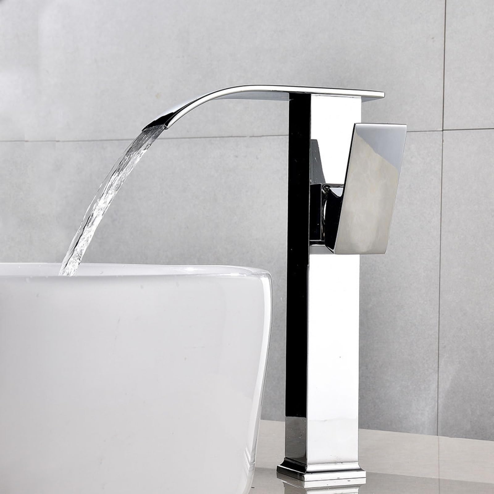 Robinet Lavabo Salle de Bain Cascade,Acier Inoxydable,Monocommande Mitigeur Lavabo Salle bain,Robinet lavabo Salle de Bain eau Froide et Chaude Disponible,Chrome,Haut
