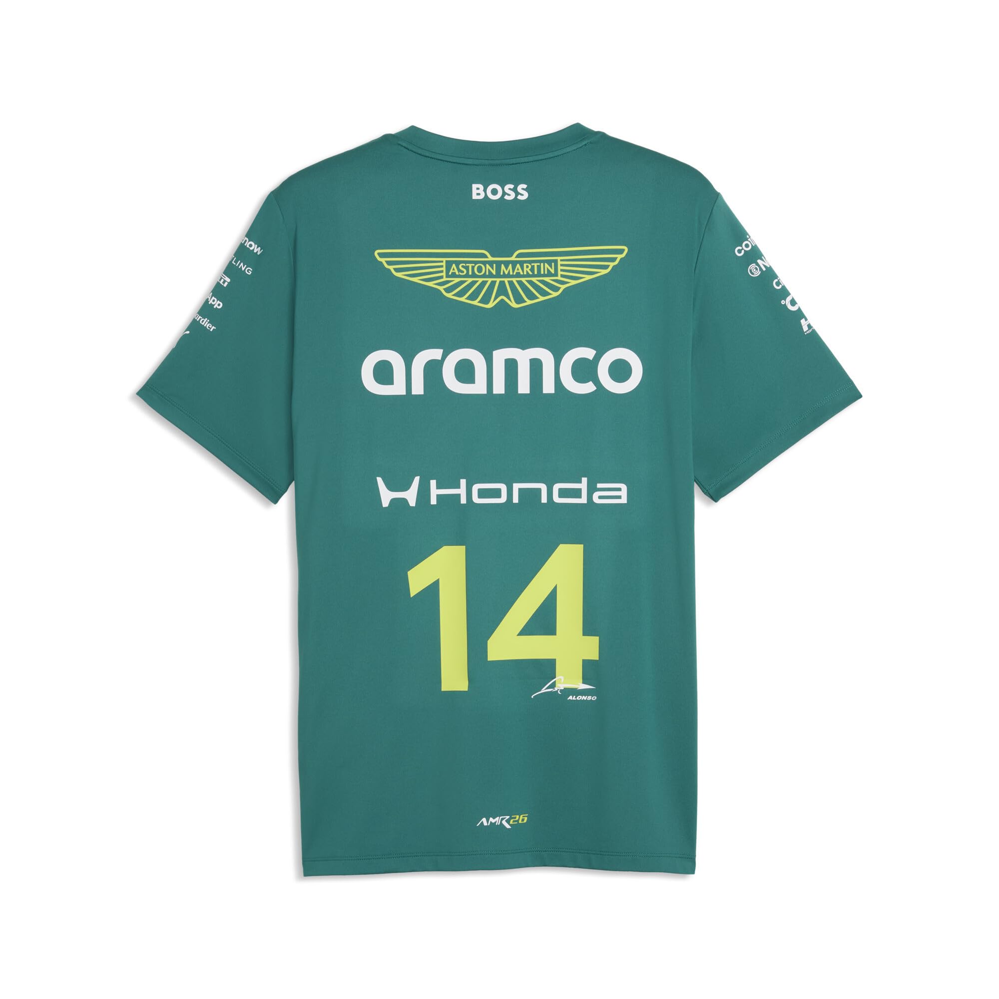 PUMA Aston Martin F1 Herren 2026 Fernando Alonso Team-T-Shirt – Grün | Alle neuesten Team- und Partnerlogos, Kurzärmel mit Rundhalskragen, Offizielle lizenzierte Replica-Sammlung