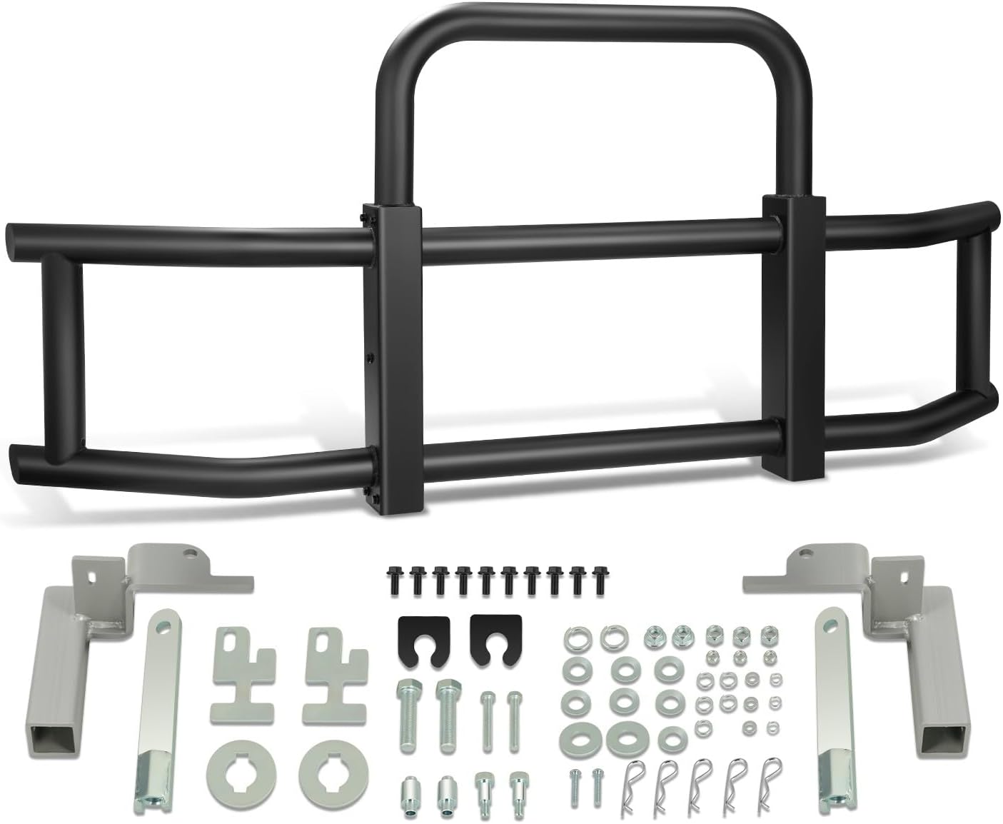 DNA MOTORING Front Bumper Brush Bull Bar Deer Guard Compatible with Volvo VNL 2018-2025, 3mm Thick Iron Tubing, Powdercoated Matte Black, DG-G-002-BK+BKIT-DG-006
