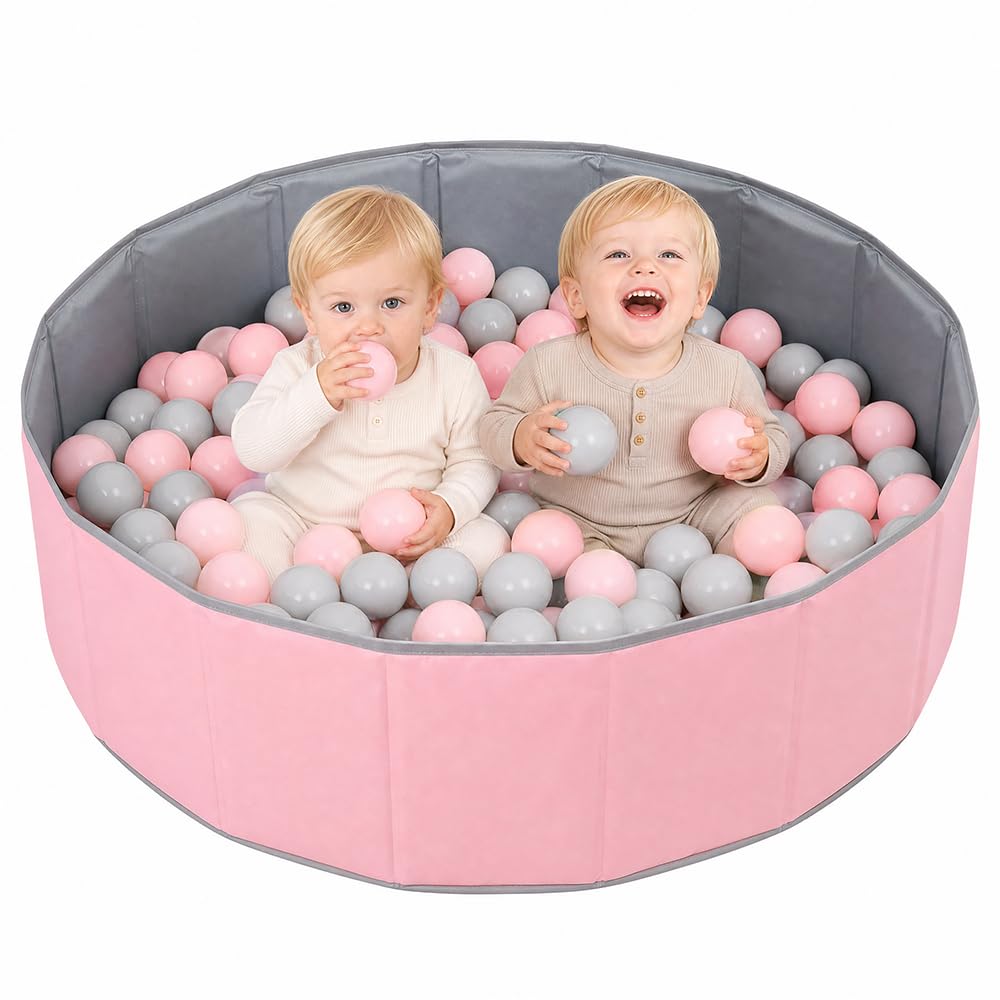Ball Pit, 100CM Foldable Baby Ball Pit, Kids BallPit, Portable Ocean Ball Pits, Playhouse Playpen Ocean Ball Pool for Baby Toddler Boys Girls Dogs Pets Indoor Outdoo, Pink